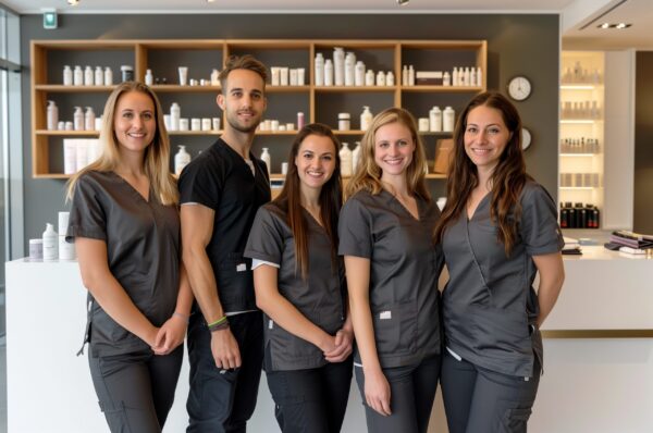 Photography of aesthetic belgium team therapists in beauty center.