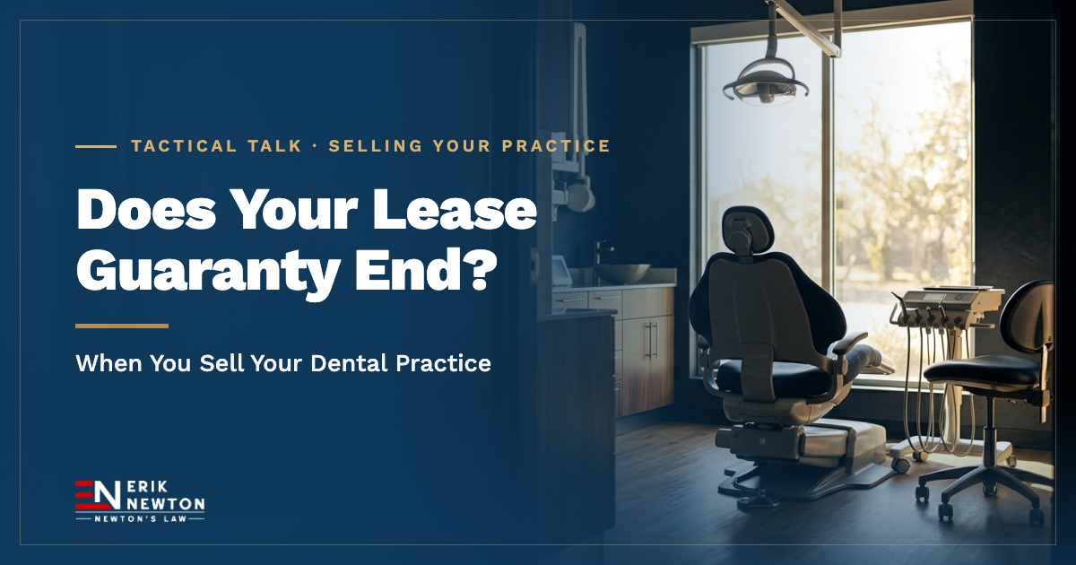 Does Your Lease Guaranty End? When You Sell Your Dental Practice. An empty dental treatment room, the patient chair facing a bright window.